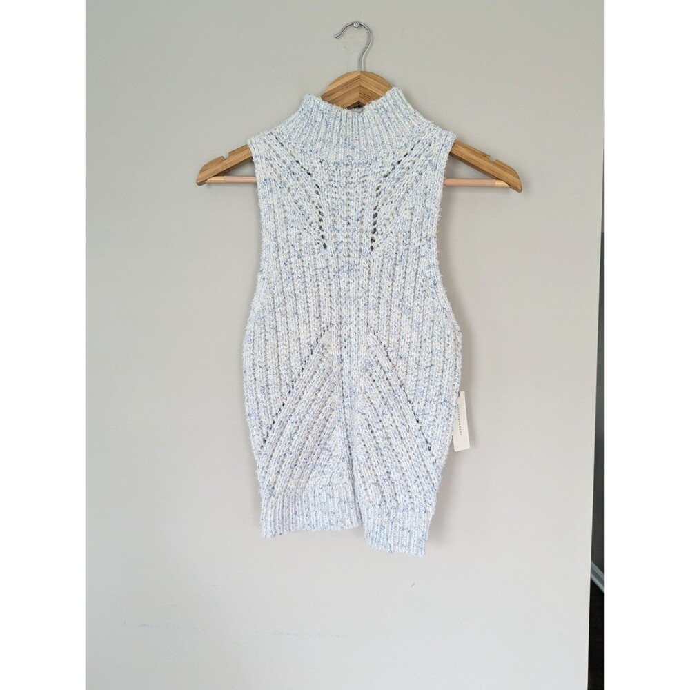 Anthropologie NWT Ribbed Sweater Vest Knit Shell Small Light Gray/Blue